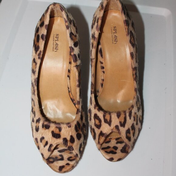 NWT Splash Camel Leopard Heels Rivet 9 Brown Black Spots Stilettos Open Toe *SA - Picture 5 of 6